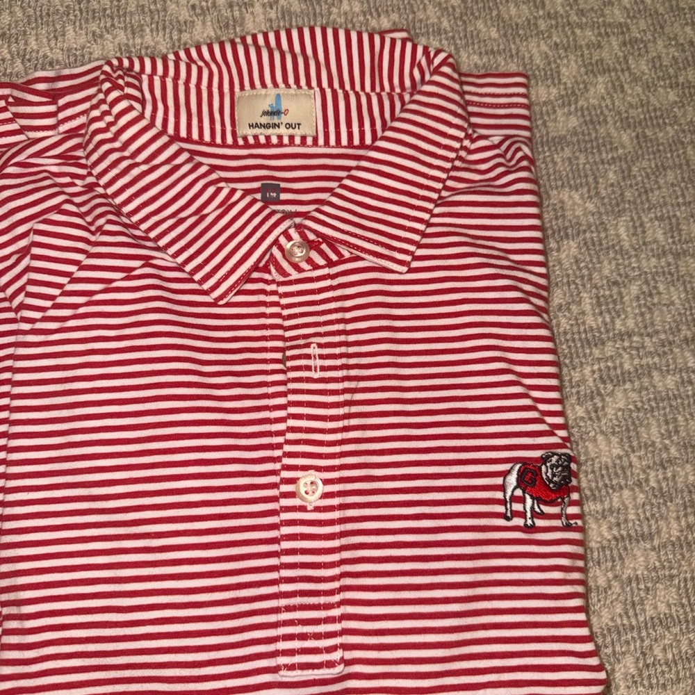 johnnie-O Red and White Striped Polo Shirt UGA boys
